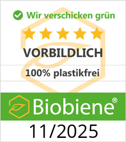 100% plastikfreier Versand Biobiene Siegel 5 von 5 Sternen